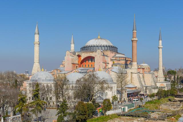 Hagia Sophia in Istanbul with its domes and minarets